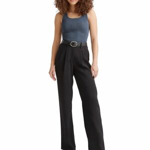 Quince Black Pleated Wide Leg Crepe Trouser Pants NWT 14 Large